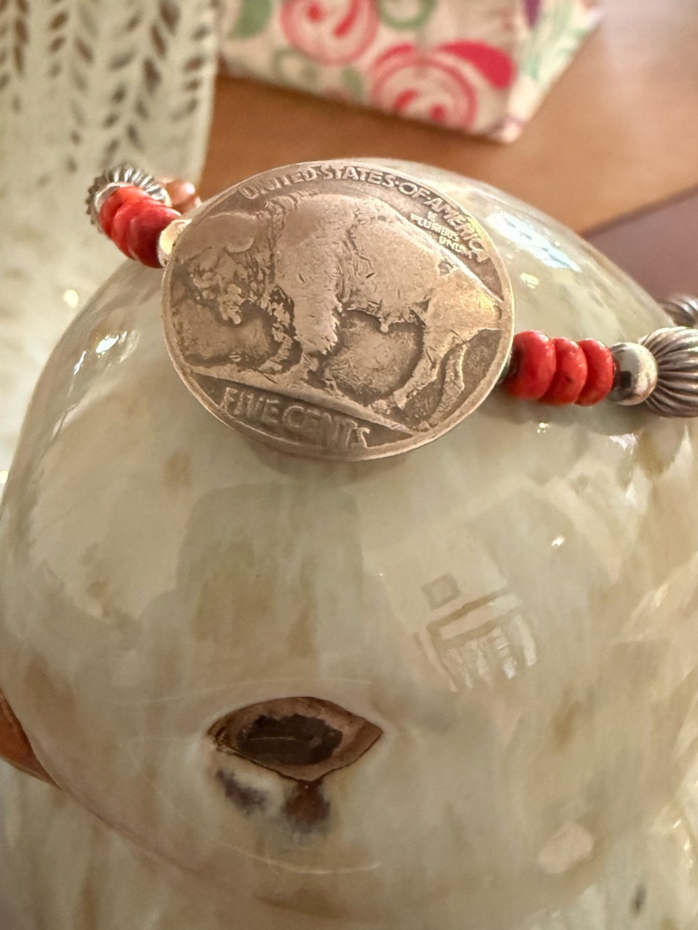 Native American Navajo Kimberly Tom Buffalo Nickel beaded Bracelet